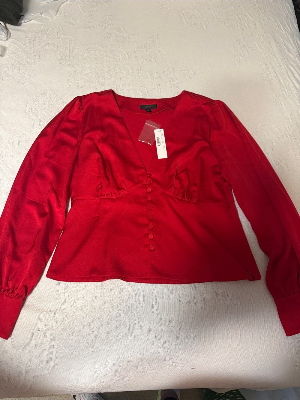 J. Crew Red V-Neck Button-Front Blouse